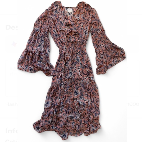 MISA Floral Dress with Bell Sleeves and Ruffles size XS - Picture 1 of 8